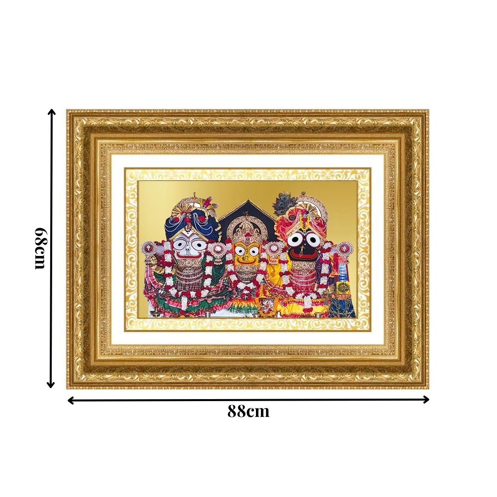 Diviniti 24K Gold Plated Jagannath Subhadra Balabhadra (Classic) Divine Wall Frame for Home Mandir & Office Decor | Luxury Spiritual Gift