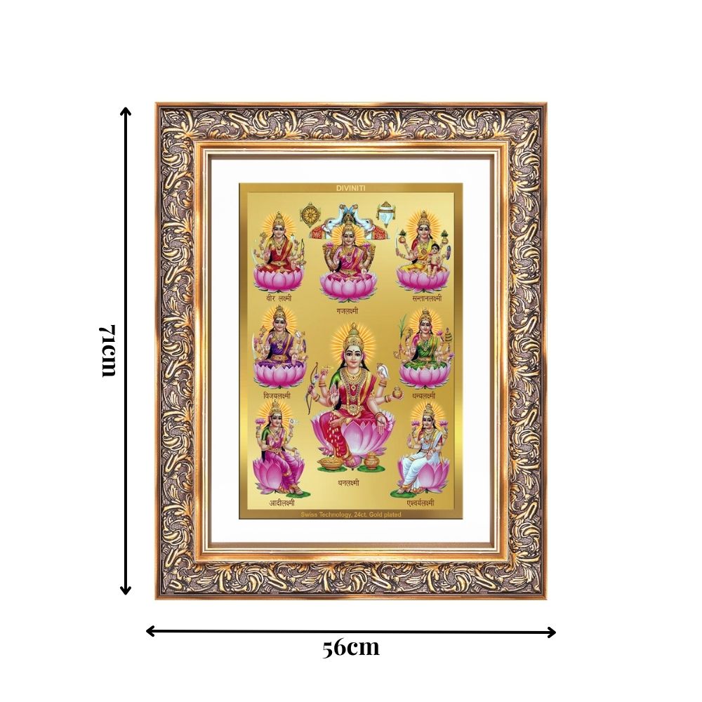 Diviniti 24K Gold Plated Ashtalakshmi Divine Wall Frame for Home Mandir & Office Decor | Luxury Spiritual Gift