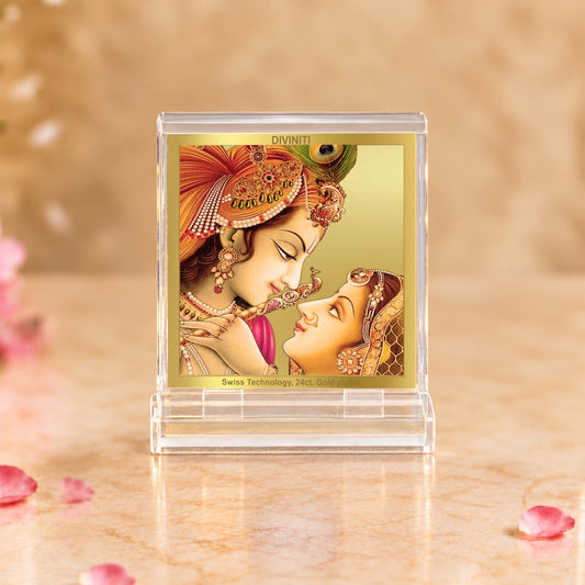 24K Gold-Plated Radha Krishna Acrylic Car Dashboard Frame | 6x5 CM