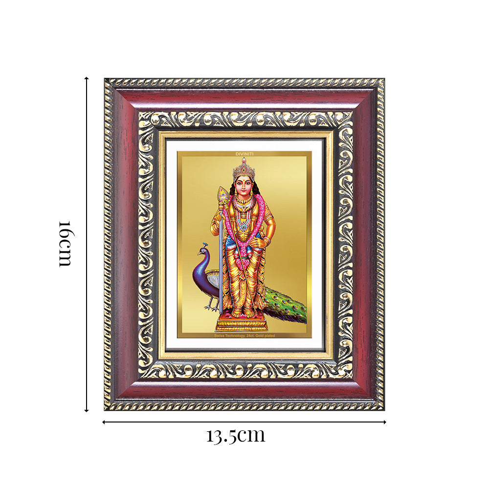 Diviniti 24K Gold Plated Murugan (Classic) Divine Table Top Frame for Home Mandir & Office Decor | Luxury Spiritual Gift