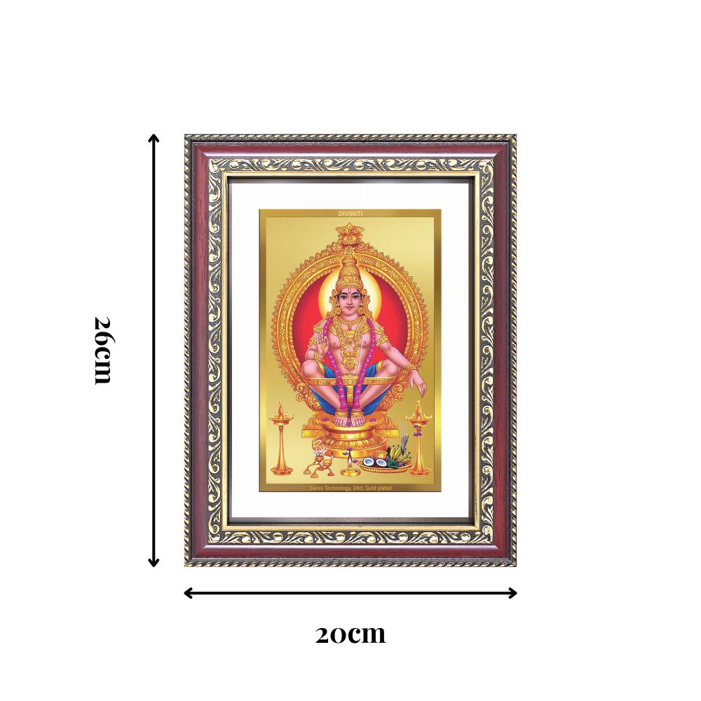 Diviniti 24K Gold Plated Ayyappan Divine Wall Frame for Home Mandir & Office Decor | Luxury Spiritual Gift