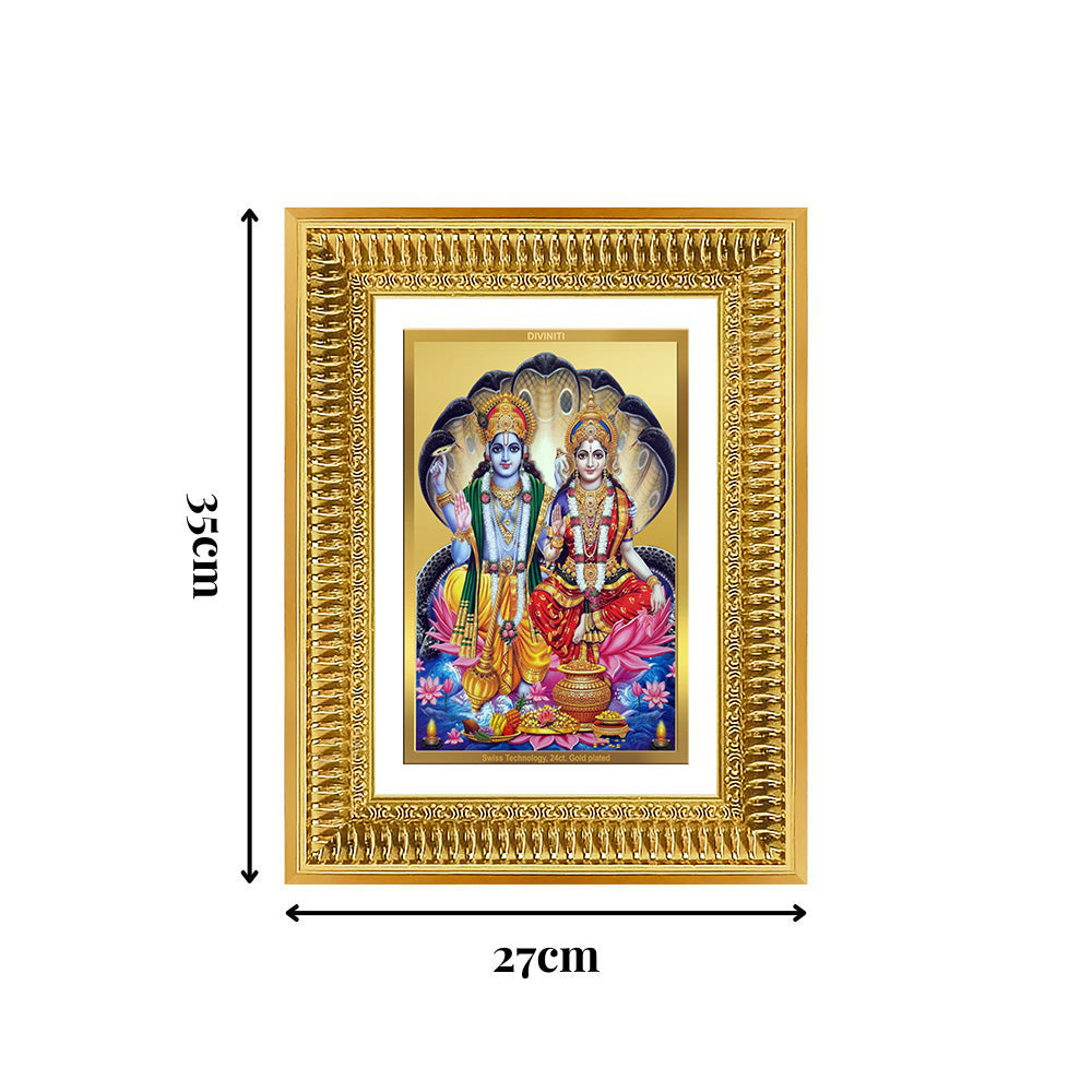Diviniti 24K Gold Plated Vishnu Lakshmi (Classic) Divine Wall Frame for Home Mandir & Office Decor | Luxury Spiritual Gift