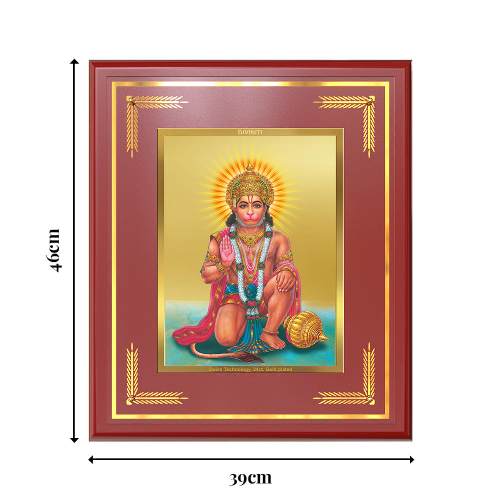Diviniti Ashirwad Hanuman Wall Photo Frame in 24K Gold Plated Foil | Strength, Protection & Divine Blessings