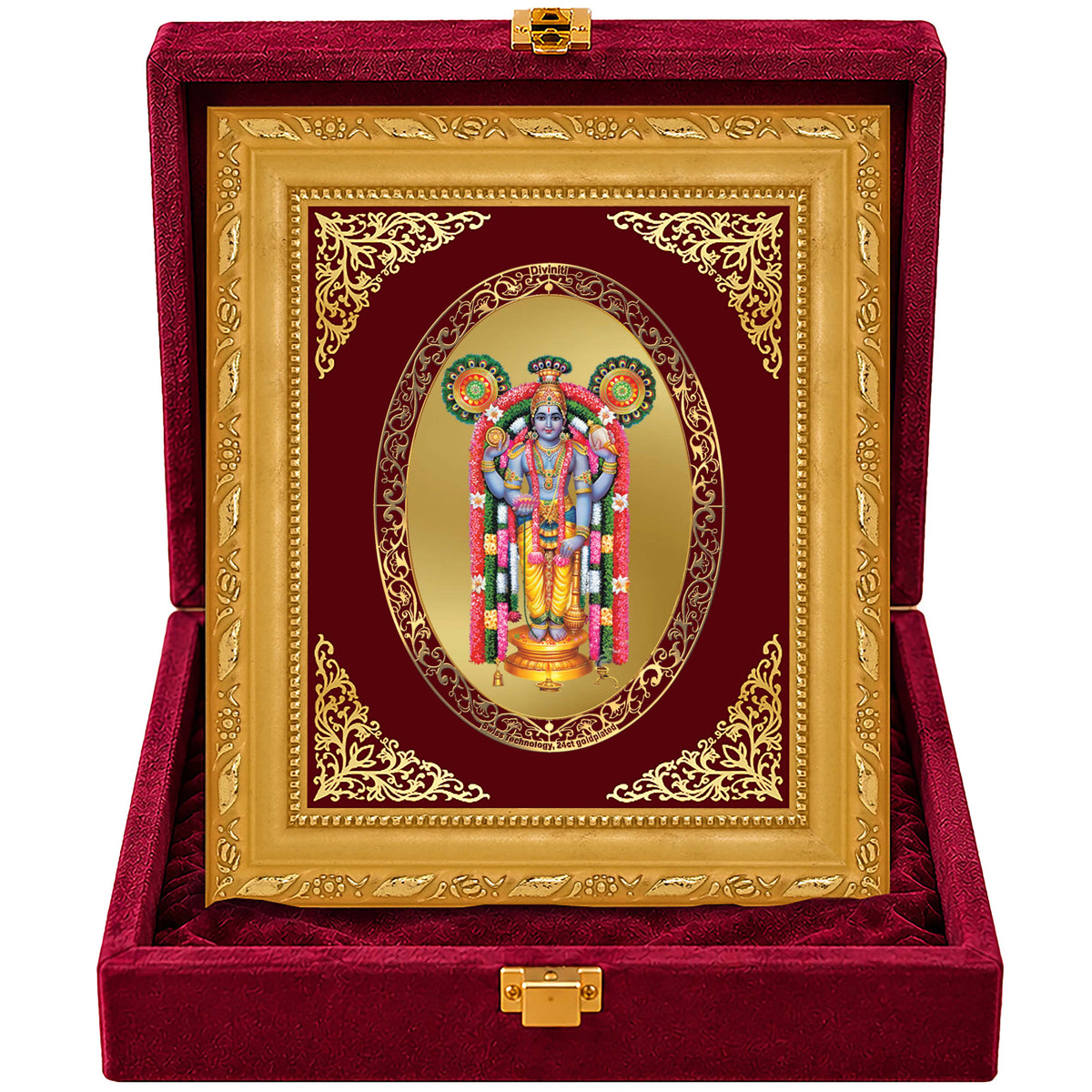 24K Gold-Plated Lord Guruvayurappan Frame | Premium Gift Box | 21.5x17.5 CM