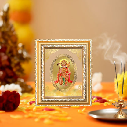 Lord Hanuman Abhaya Mudra Divine Blessings & Protection Royal Tabletop Frame in 24K Gold Plated Foil
