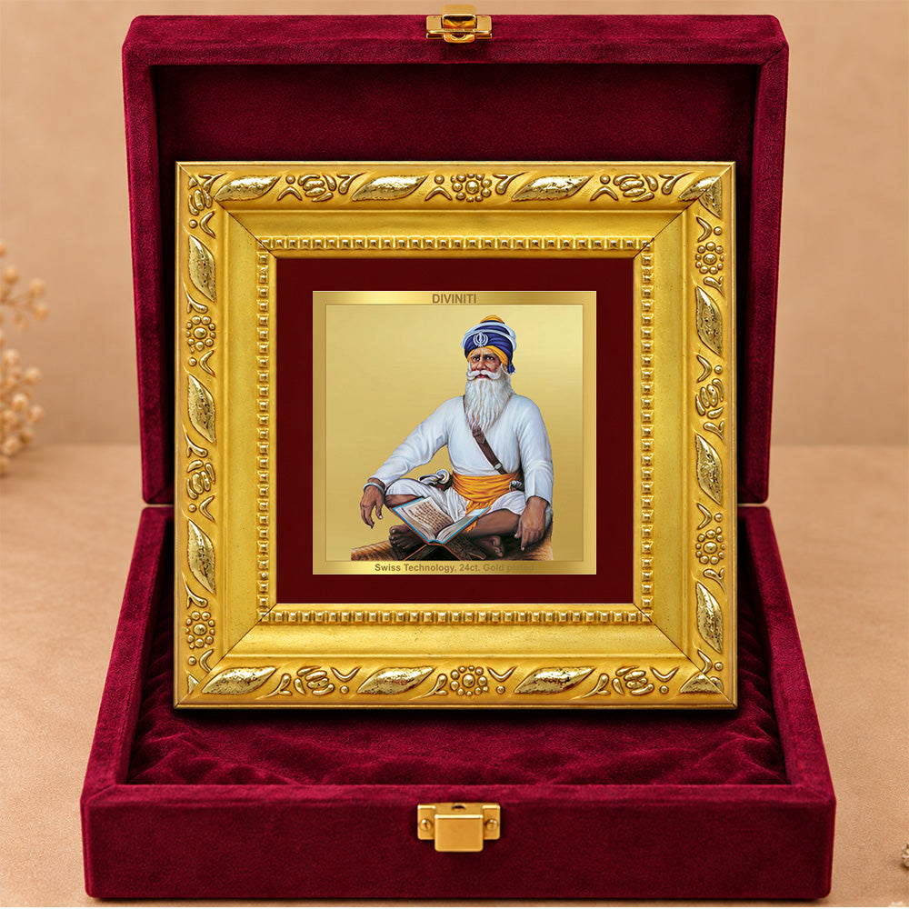 24K Gold-Plated Baba Deep Singh Frame | Premium Gift Box | 10x10 CM