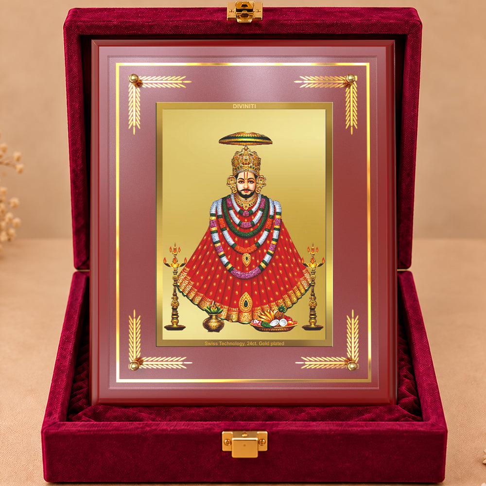 24K Gold-Plated Lord Khatu Shyam Ji MDF Frame | Premium Gift Box | 27x35 CM