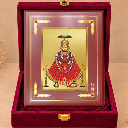 24K Gold-Plated Lord Khatu Shyam Ji MDF Frame | Premium Gift Box | 27x35 CM