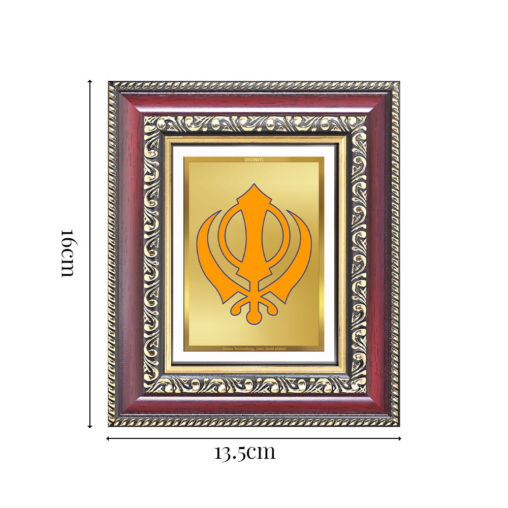 Diviniti 24K Gold Plated Khanda Sahib (Classic) Divine Table Top Frame for Home Mandir & Office Decor | Luxury Spiritual Gift