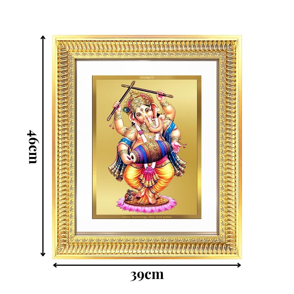 Diviniti 24K Gold Plated Dancing Ganesha (Classic) Divine Wall Frame for Home Mandir & Office Decor | Luxury Spiritual Gift