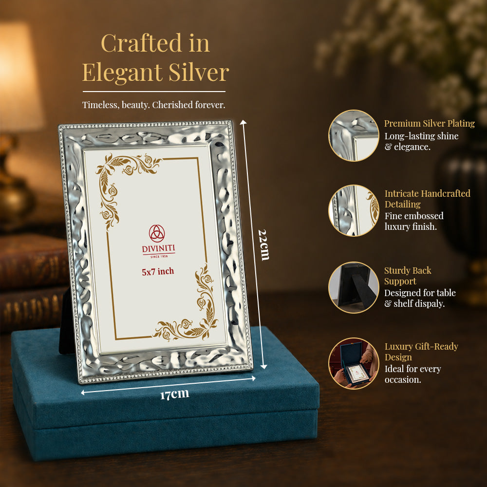 Diviniti Premium Silver Plated 5x7 Photo Frame with Luxury Gift Box