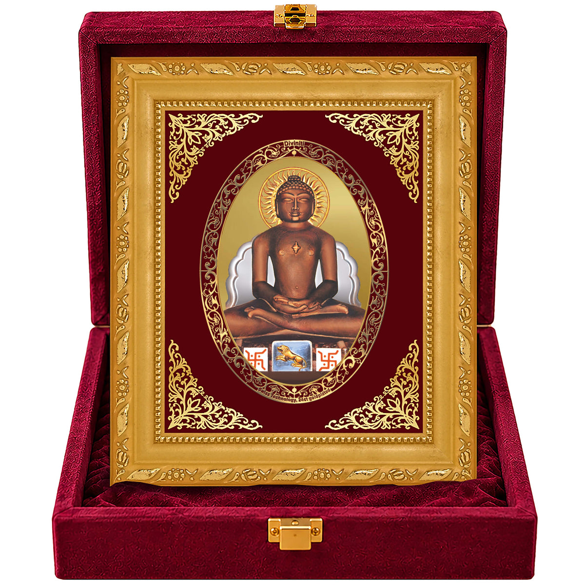 24K Gold-Plated Lord Mahavir Frame | Premium Gift Box | 21.5x17.5 CM