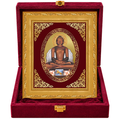 24K Gold-Plated Lord Mahavir Frame | Premium Gift Box | 21.5x17.5 CM