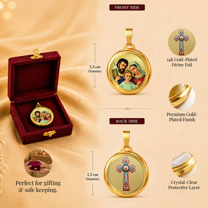 Diviniti 24K Double sided Gold Plated Pendant Holy Family & Holy Cross | 22MM Flip Coin