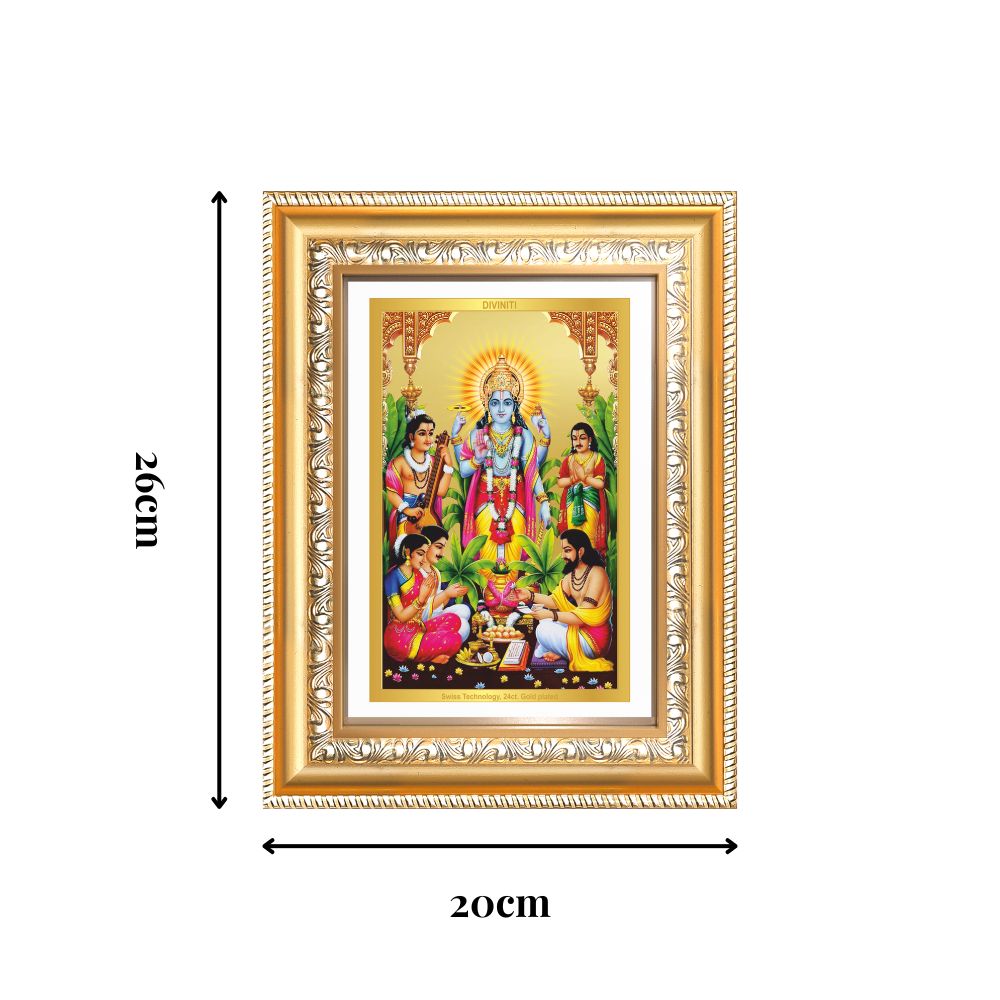 Diviniti 24K Gold Plated Satyanarayan (Classic) Divine Wall Frame for Home Mandir & Office Decor | Luxury Spiritual Gift