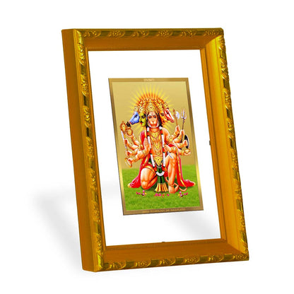 DIVINITI 24K Gold Plated Foil Panchmukhi Hanuman Photo Frame for Home Decor, Puja Room, Table Top, Wall Hanging, Workshop, Luxurious Gift|DG103 Size 2 (22.6x18.4 CM)