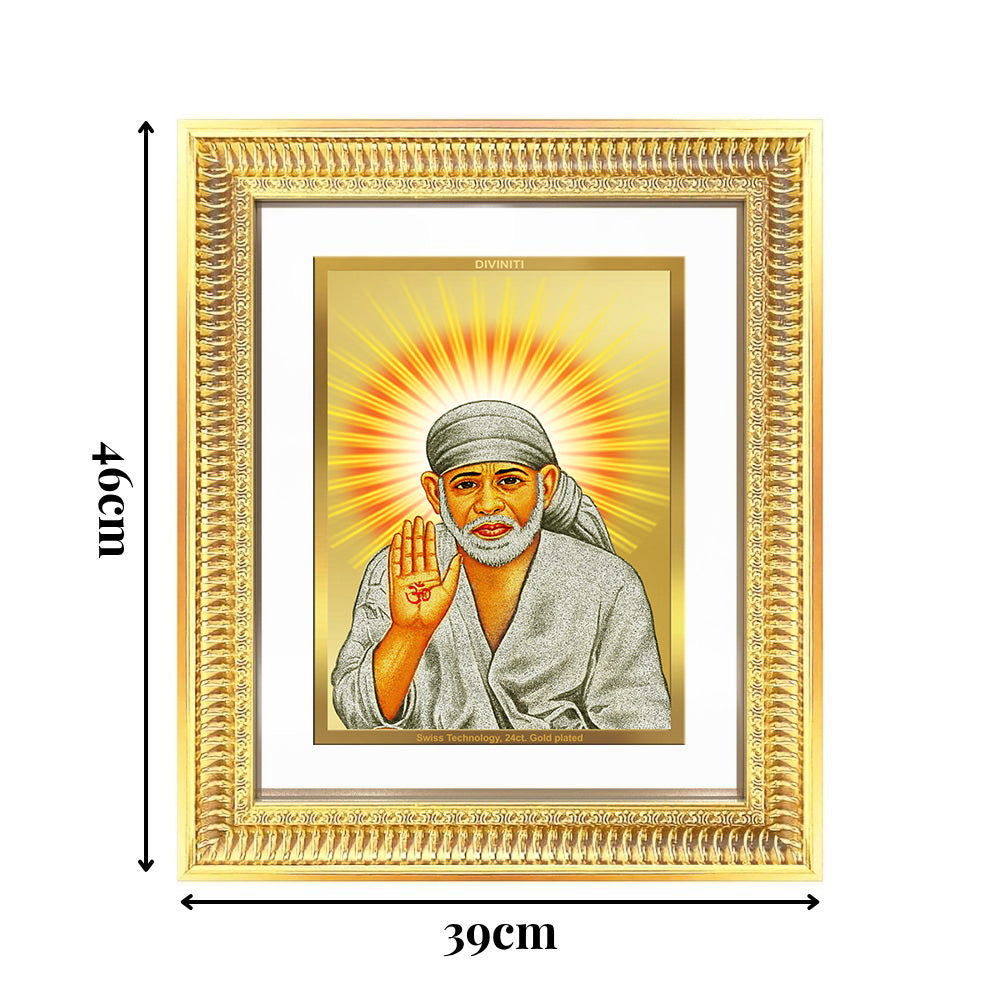 Diviniti 24K Gold Plated Sai Baba With Blessings (Classic) Divine Wall Frame for Home Mandir & Office Decor | Luxury Spiritual Gift