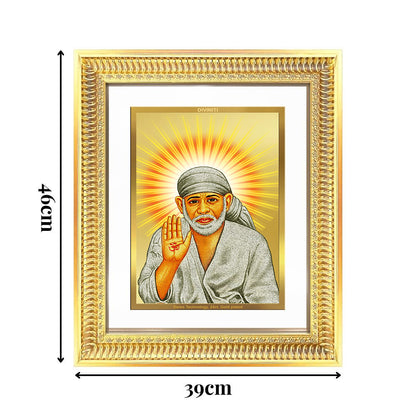 Diviniti 24K Gold Plated Sai Baba With Blessings (Classic) Divine Wall Frame for Home Mandir & Office Decor | Luxury Spiritual Gift