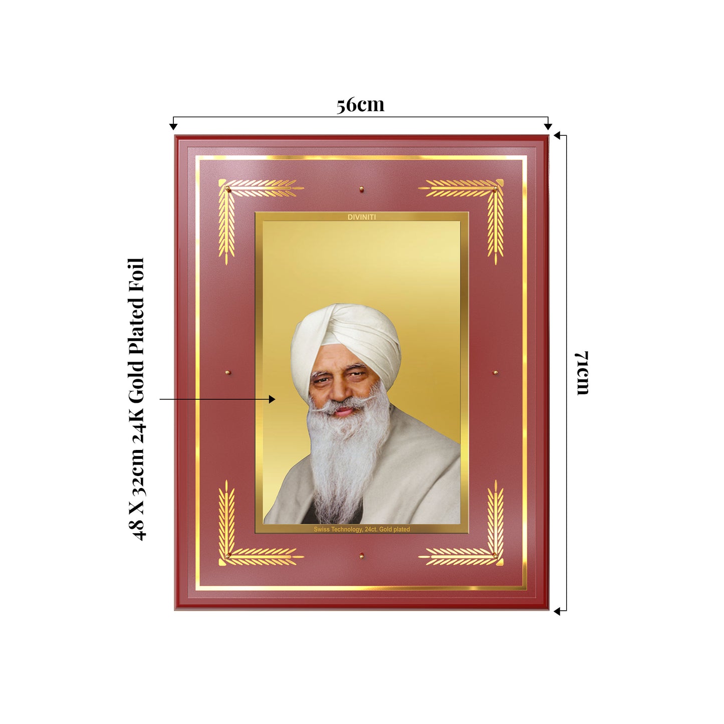 Baba Gurinder Singh Ji Maharaj | Spiritual Master of Radha Soami Satsang Beas Wall Mount Photo Frame in 24K Gold Plated Foil