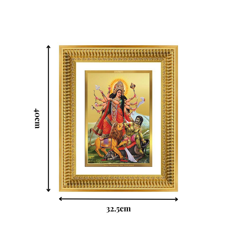 Diviniti 24K Gold Plated Durga - Mahishasura Mardini (Classic) Divine Wall Frame for Home Mandir & Office Decor | Luxury Spiritual Gift