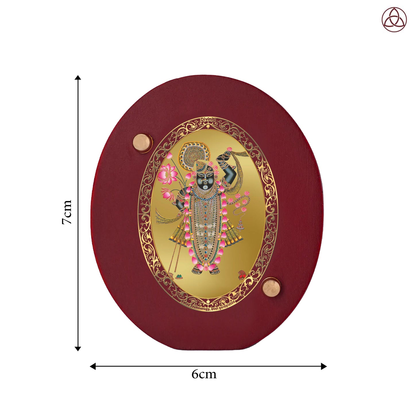 Shrinath Ji Car Dashboard & Tabletop Photo Frame, 24K gold-plated, 7x6 cm, intricate design.