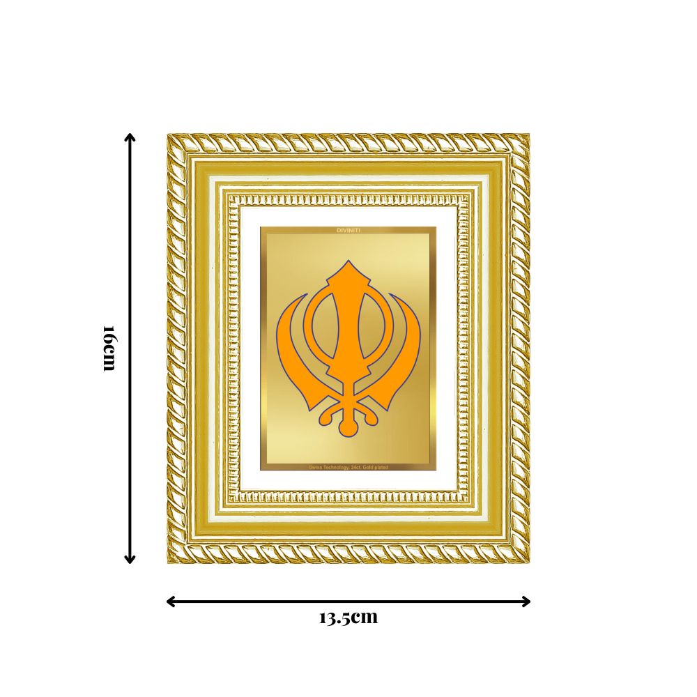 Diviniti 24K Gold Plated Khanda Sahib Divine Table Top Frame for Home Mandir & Office Decor | Luxury Spiritual Gift