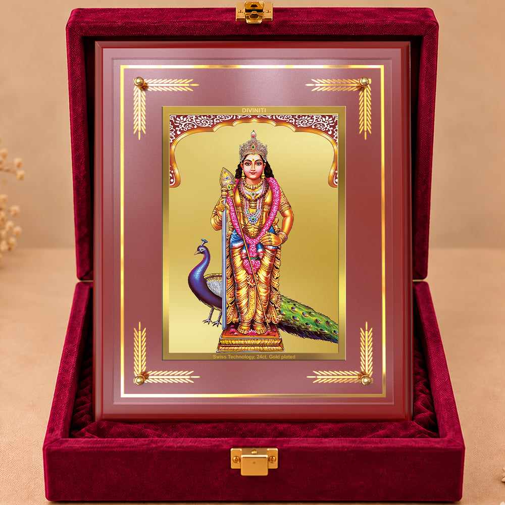24K Gold-Plated Lord Murugan MDF Frame | Premium Gift Box | 27x35 CM