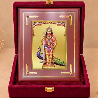 24K Gold-Plated Lord Murugan MDF Frame | Premium Gift Box | 27x35 CM