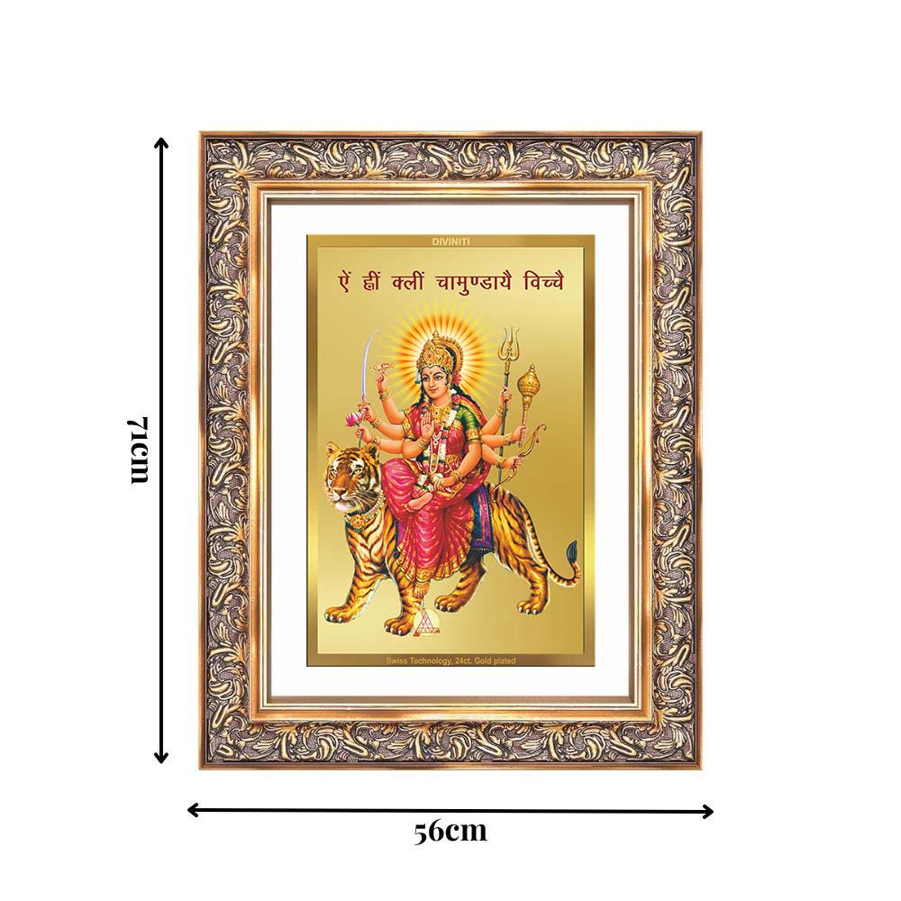 Diviniti 24K Gold Plated Durga With Mantra (Classic) Divine Wall Frame for Home Mandir & Office Decor | Luxury Spiritual Gift