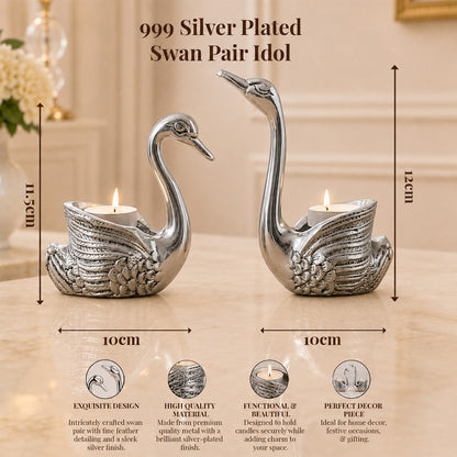 999 Silver-Plated Antique Swan Candle Stand Pair | Premium Gift Box | 12x10 CM