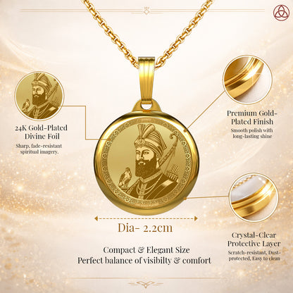 DIVINITI 24K Gold Plated Guru Gobind Singh Ji & Guru Nanak Dev Ji Pendant – 22mm Double-Sided Spiritual Pendant