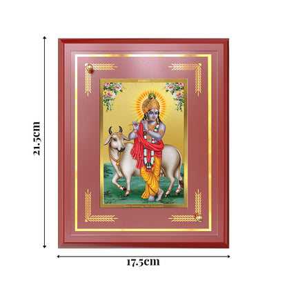 Lord Krishna with Surbhi Cow | Divine Wall and Tabletop Photo Frame in 24K Gold Plated Foil