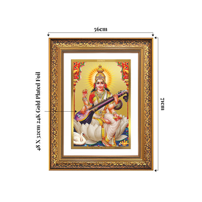 Goddess Saraswati | Divine Mother of Wisdom & Arts Wall Mount Photo Frame in 24K Gold Plated Foil