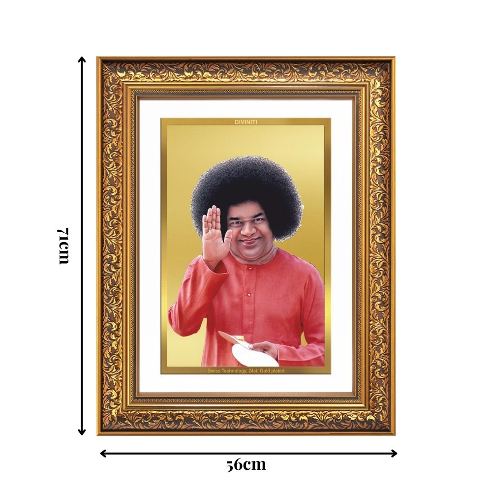 Diviniti 24K Gold Plated Satya Sai Baba (Classic) Divine Wall Frame for Home Mandir & Office Decor | Luxury Spiritual Gift