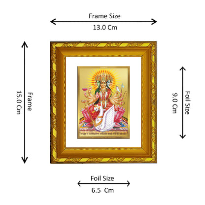 DIVINITI 24K Gold Plated Foil Gayatri Mata Wall Photo Frame For Living Room, Gift, Puja (15.0 X 13.0 CM)