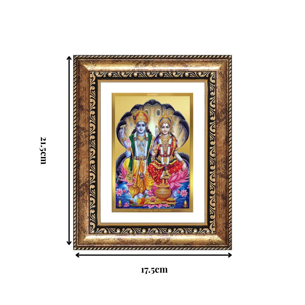 Diviniti 24K Gold Plated Vishnu Lakshmi (Classic) Divine Wall and Table Top Frame for Home Mandir & Office Decor | Luxury Spiritual Gift