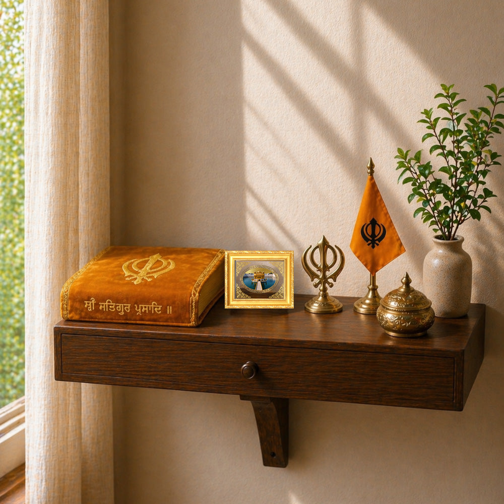 Sri Harmandir Sahib (Golden Temple) Divine Sikh Sacred Darshan Royal Tabletop Frame in 24K Gold Plated Foil