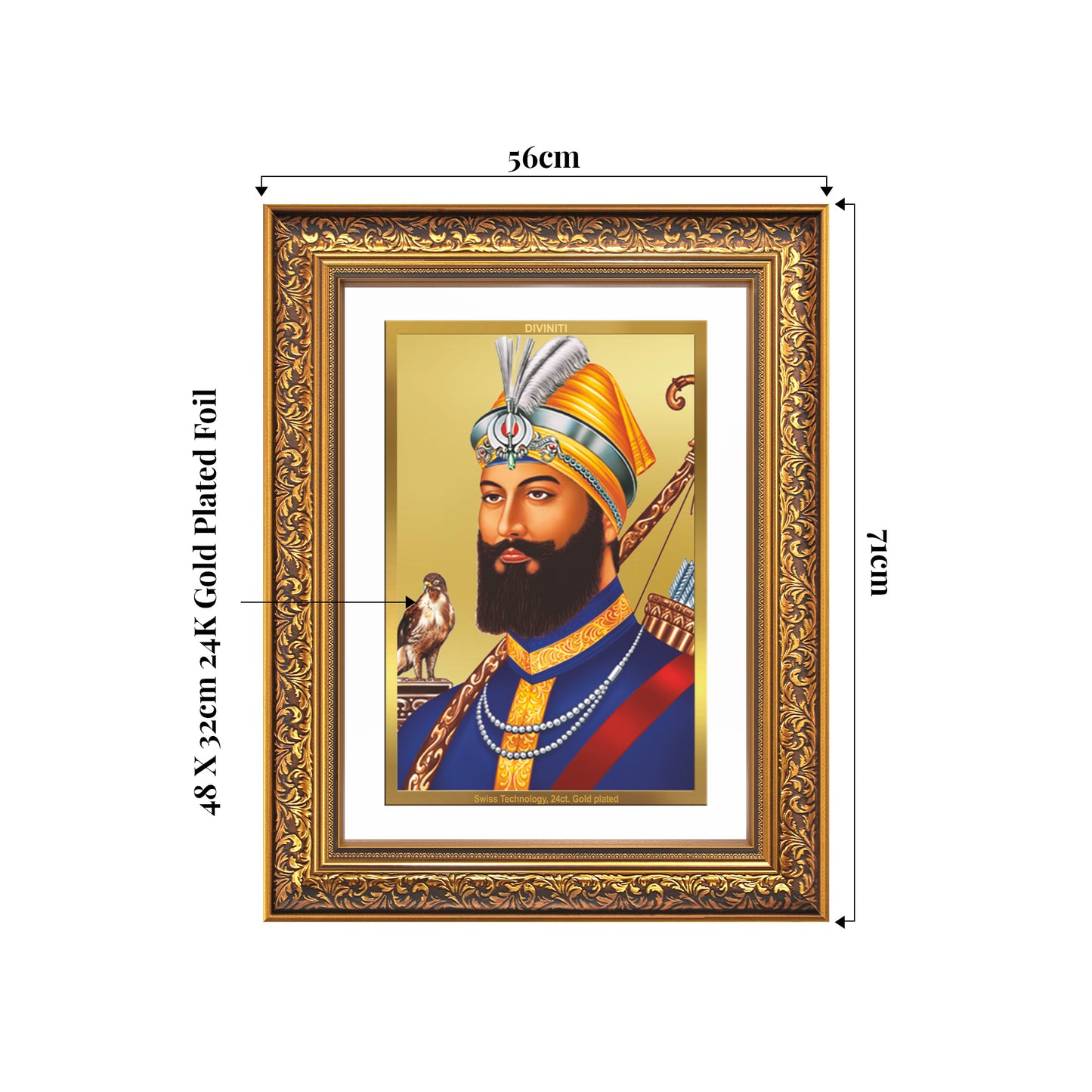 Guru Gobind Singh Ji | Divine Wall Mount Photo Frame in 24K Gold Plated Foil