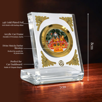 24K Gold-Plated Vaishno Devi Mata Darbar Acrylic Car Dashboard Frame | 8x7 CM