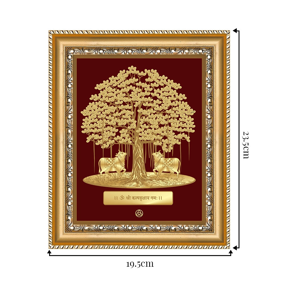 Tree of Life with Cow Frame in 24k gold plated foil showing dimensions