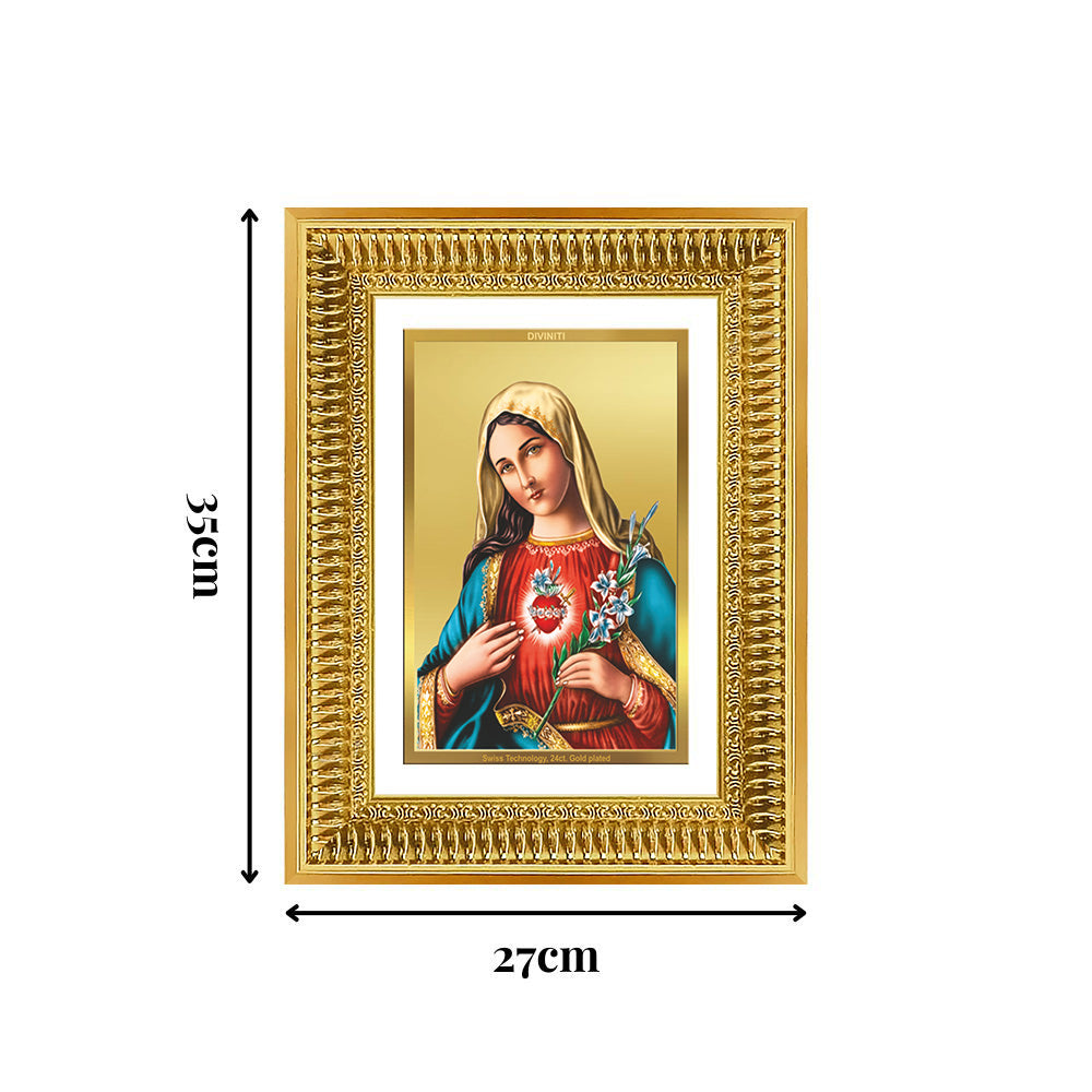 Diviniti 24K Gold Plated Mother Mary (Classic) Divine Wall Frame for Home Mandir & Office Decor | Luxury Spiritual Gift