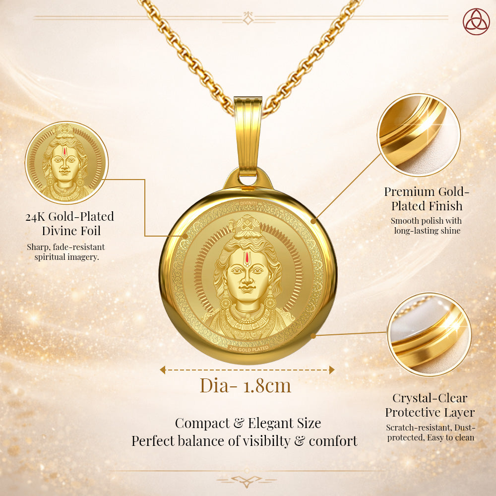 DIVINITI 24K Gold Plated Ram Lalla & Sacred Mandir Pendant – 18mm Double-Sided Spiritual Pendant