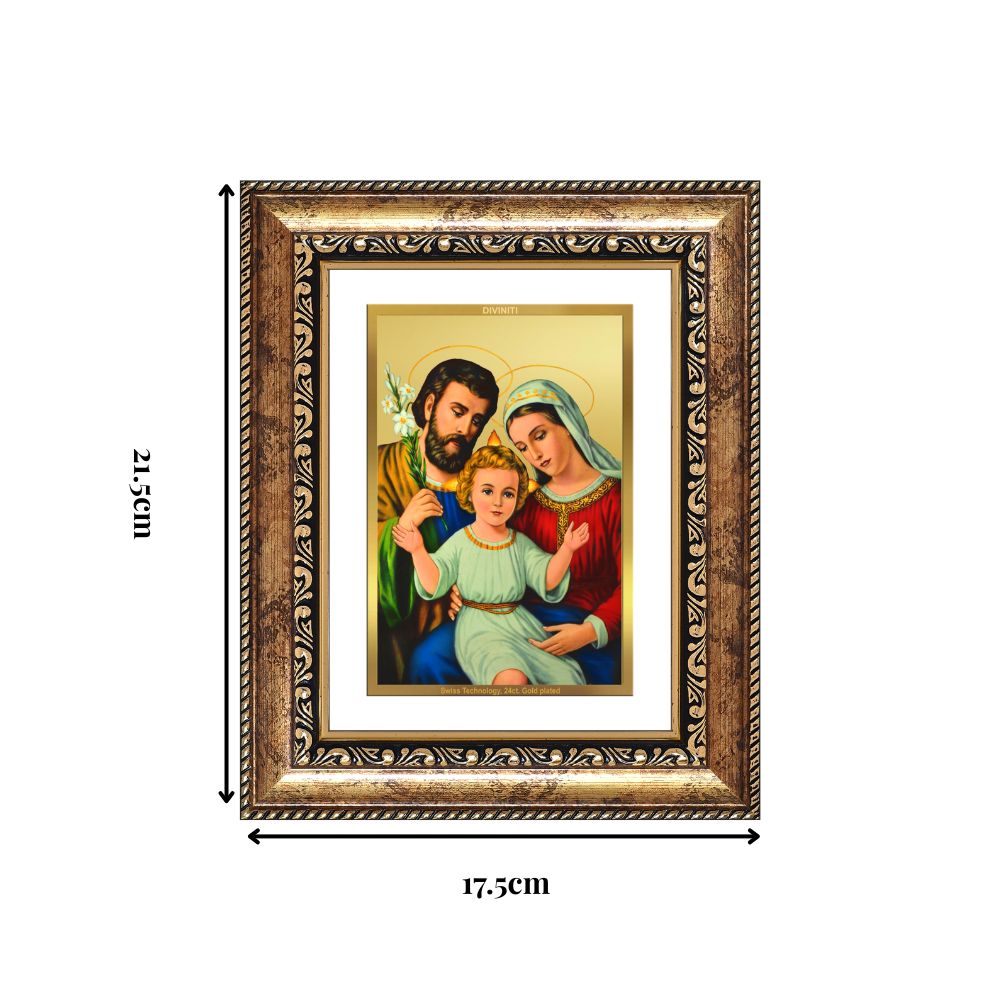 Diviniti 24K Gold Plated Holy Family (Classic) Divine Wall and Table Top Frame for Home Mandir & Office Decor | Luxury Spiritual Gift