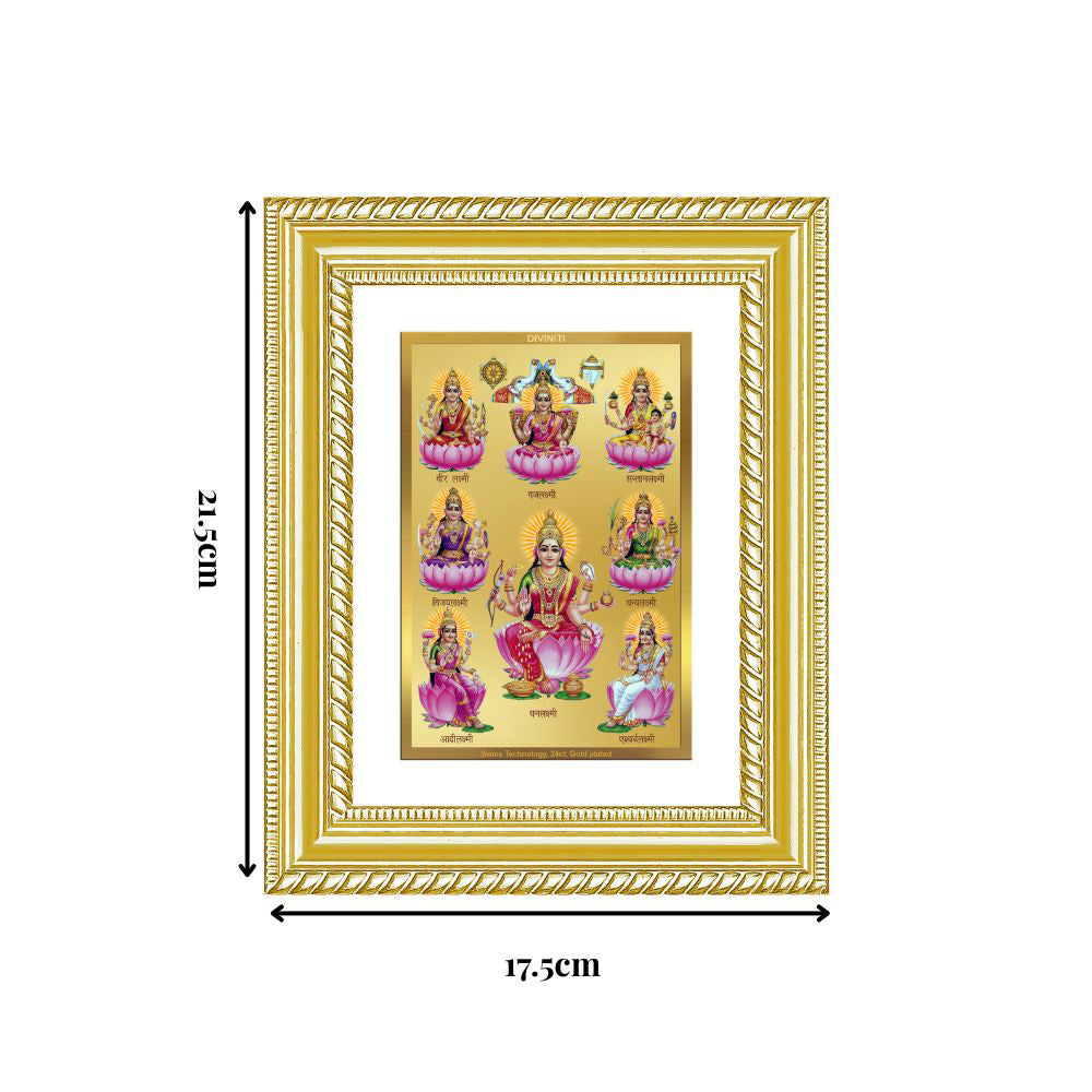 Diviniti 24K Gold Plated Ashtalakshmi Divine Wall and Table Top Frame for Home Mandir & Office Decor | Luxury Spiritual Gift