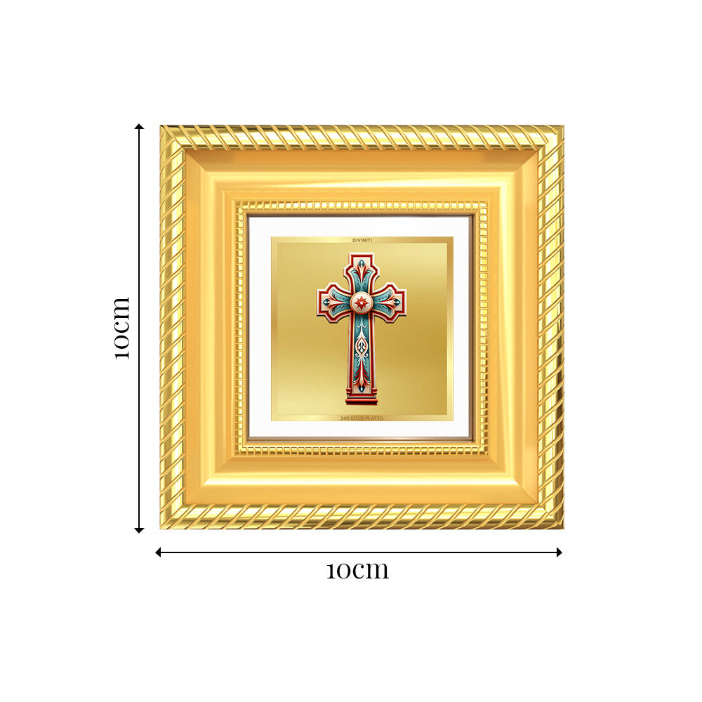 Diviniti Holy Cross Tabletop Photo Frame in 24K Gold Plated Foil | Faith, Hope & Divine Grace | DG015S1A (10x10 CM)