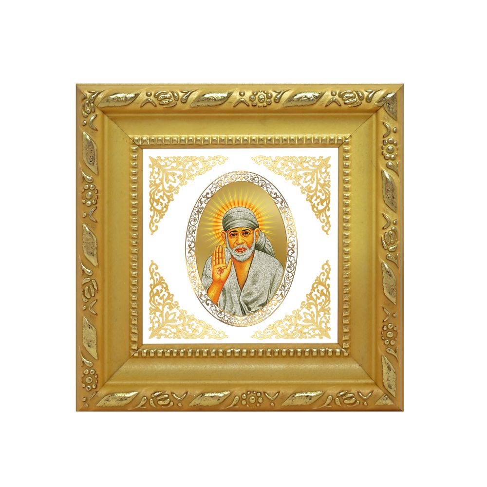 Sai Baba Blessings | Divine Spiritual Guru Royal Tabletop Photo Frame in 24K Gold Plated Foil