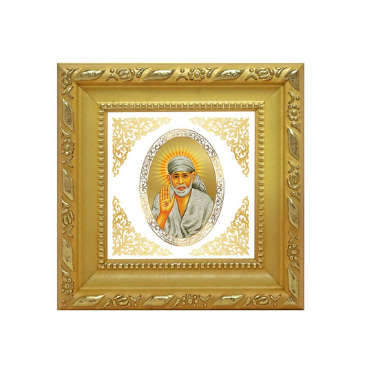 Sai Baba Blessings | Divine Spiritual Guru Royal Tabletop Photo Frame in 24K Gold Plated Foil