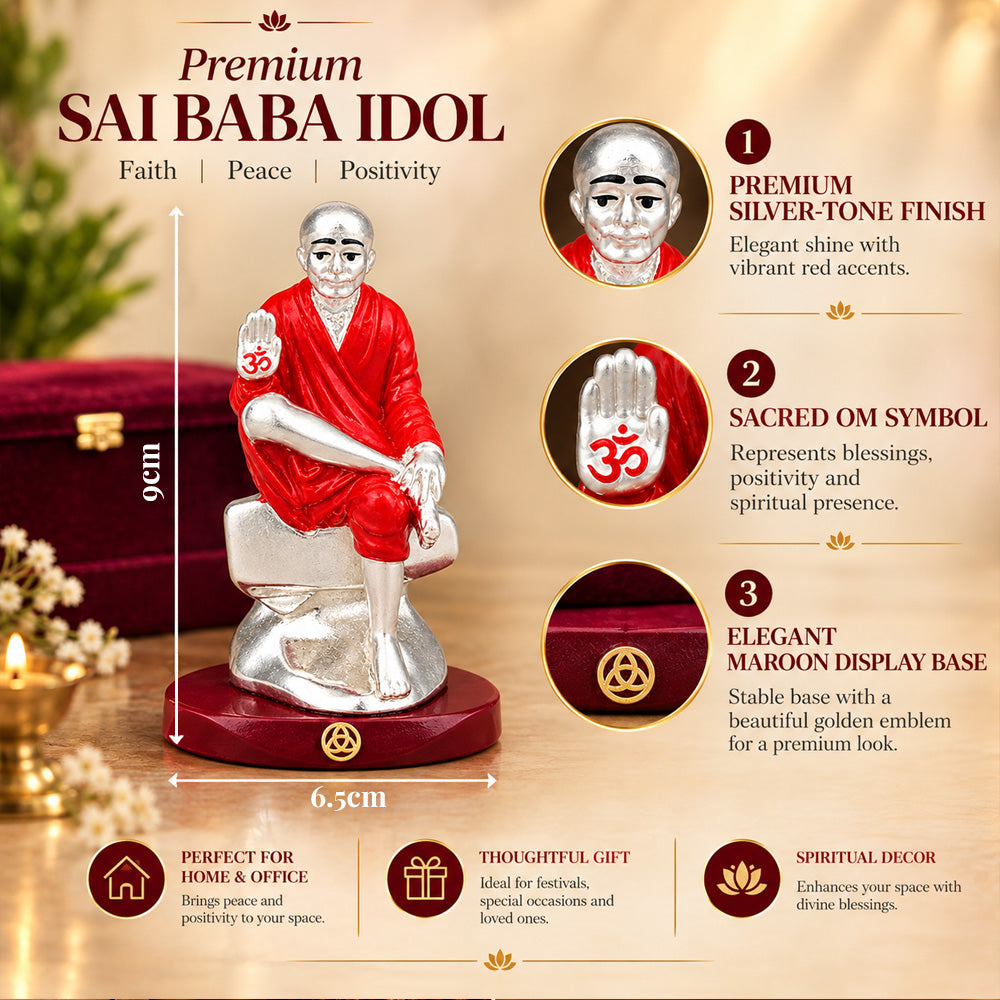 DIVINITI 999 Silver-Plated Sai Baba Idol | Car & Home Decor | Gift Box | 9x6.5 CM
