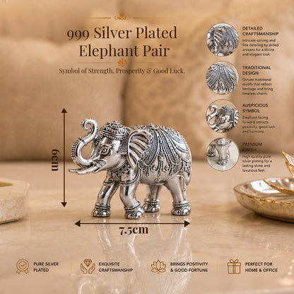 Diviniti 999 Silver Plated Antique Elephant Pair Showpiece for Home Décor With Gift Box