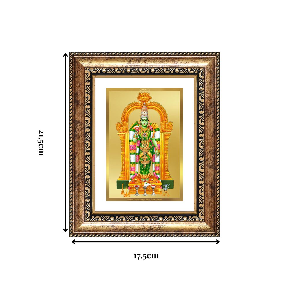 Diviniti 24K Gold Plated Meenakshi Amman (Classic) Divine Wall and Table Top Frame for Home Mandir & Office Decor | Luxury Spiritual Gift